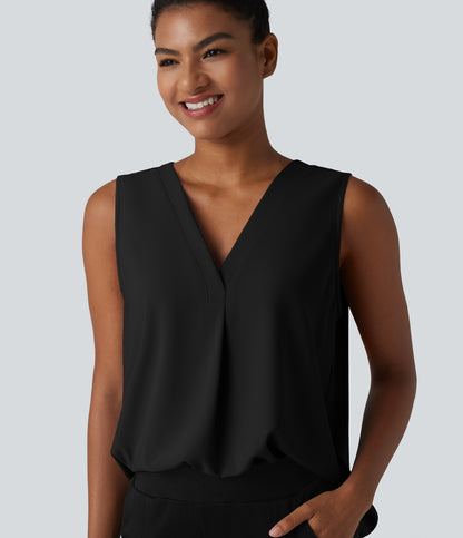 Wrinkle Recovery V Neck Sleeveless Oversized Work Blouse