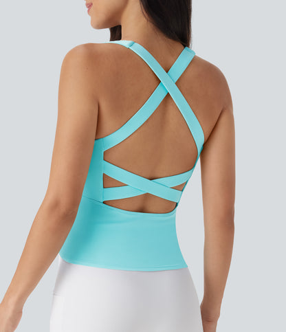 SoftlyZero™ Airy Square Neck Cropped InstantCool Running Tank Top-Longer Length