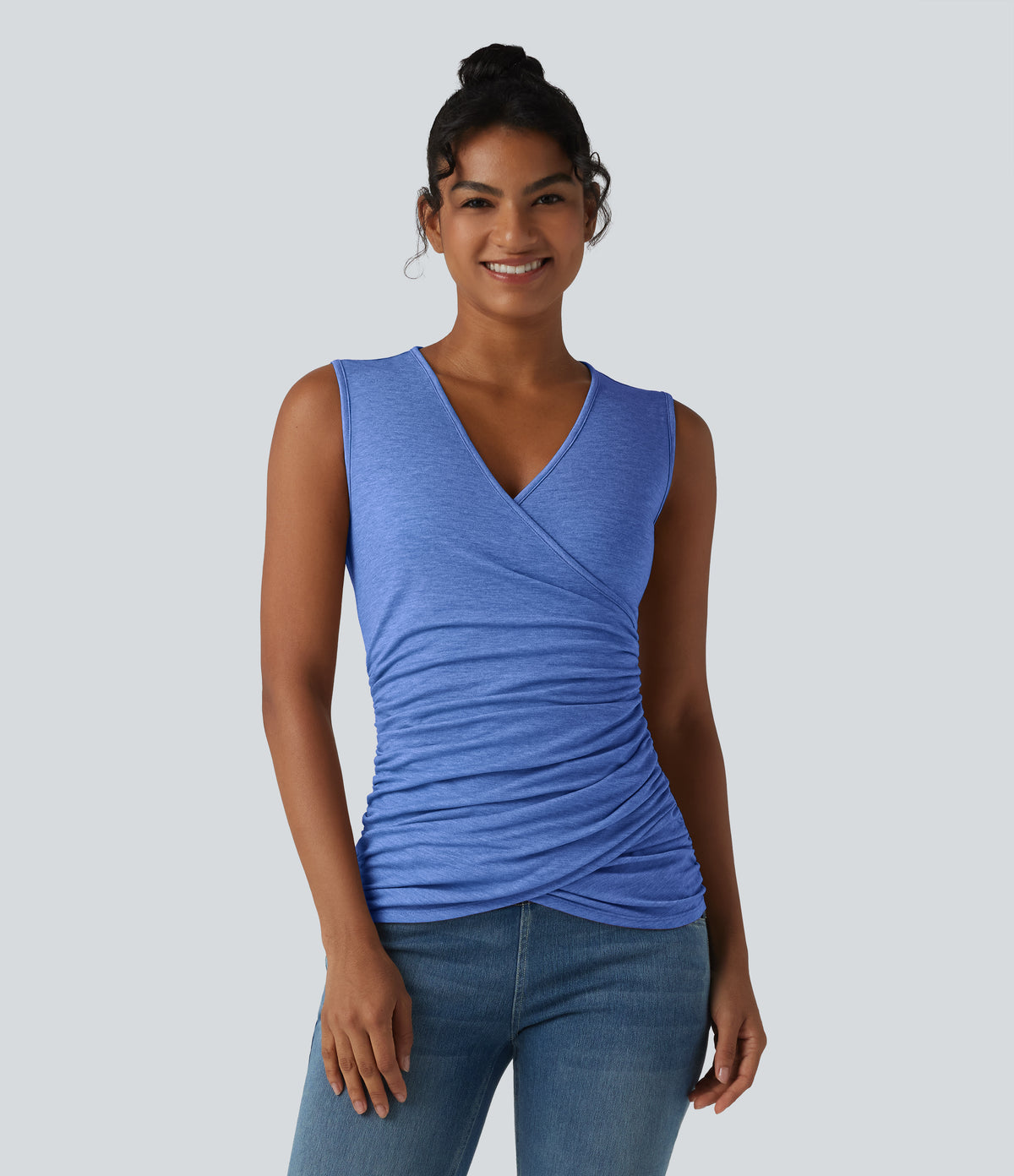 V Neck Crossvoer Ruched Casual Tank Top