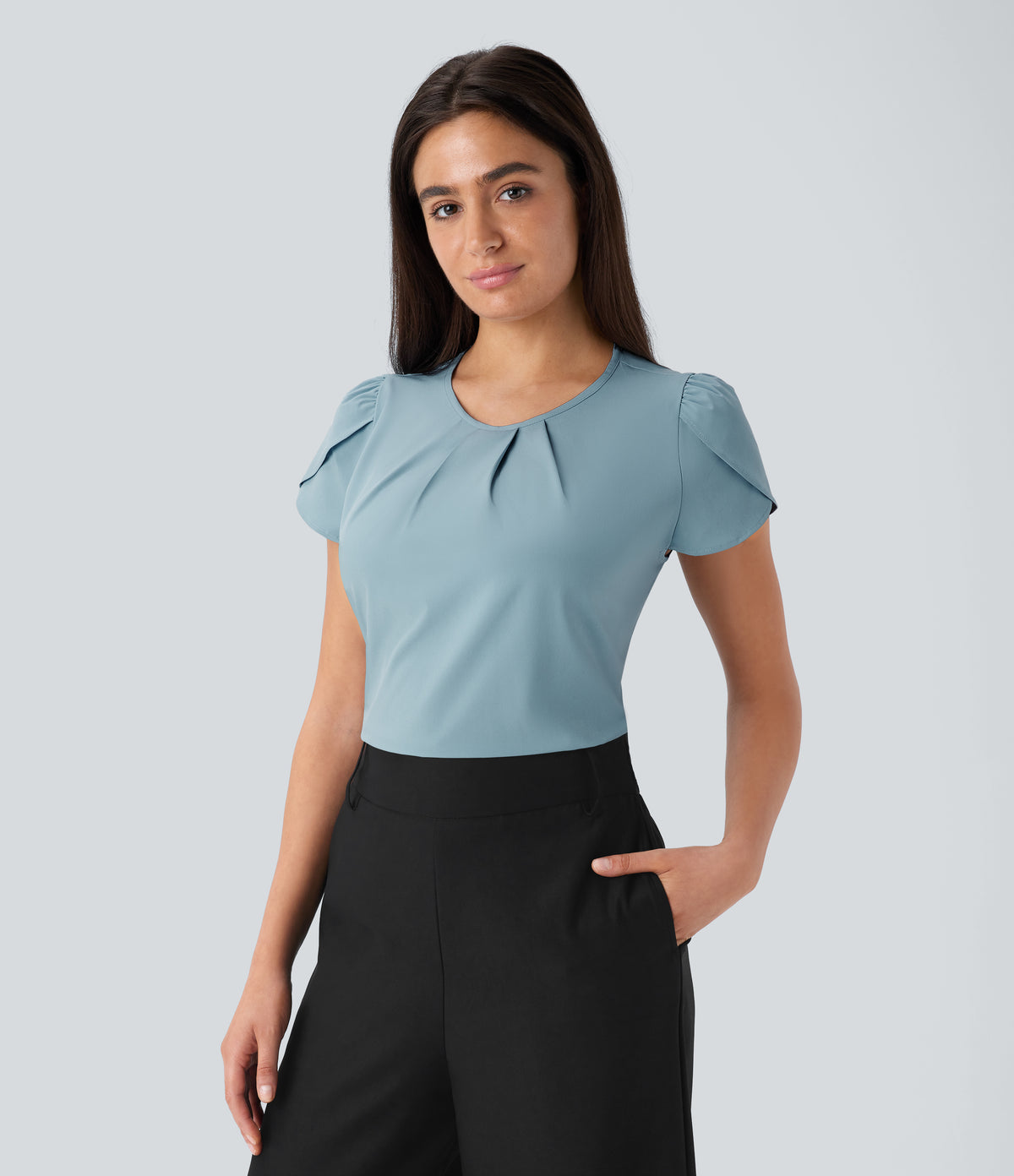 Breezeful™ Round Neck Short Sleeve Keyhole Back Quick Dry Work Top