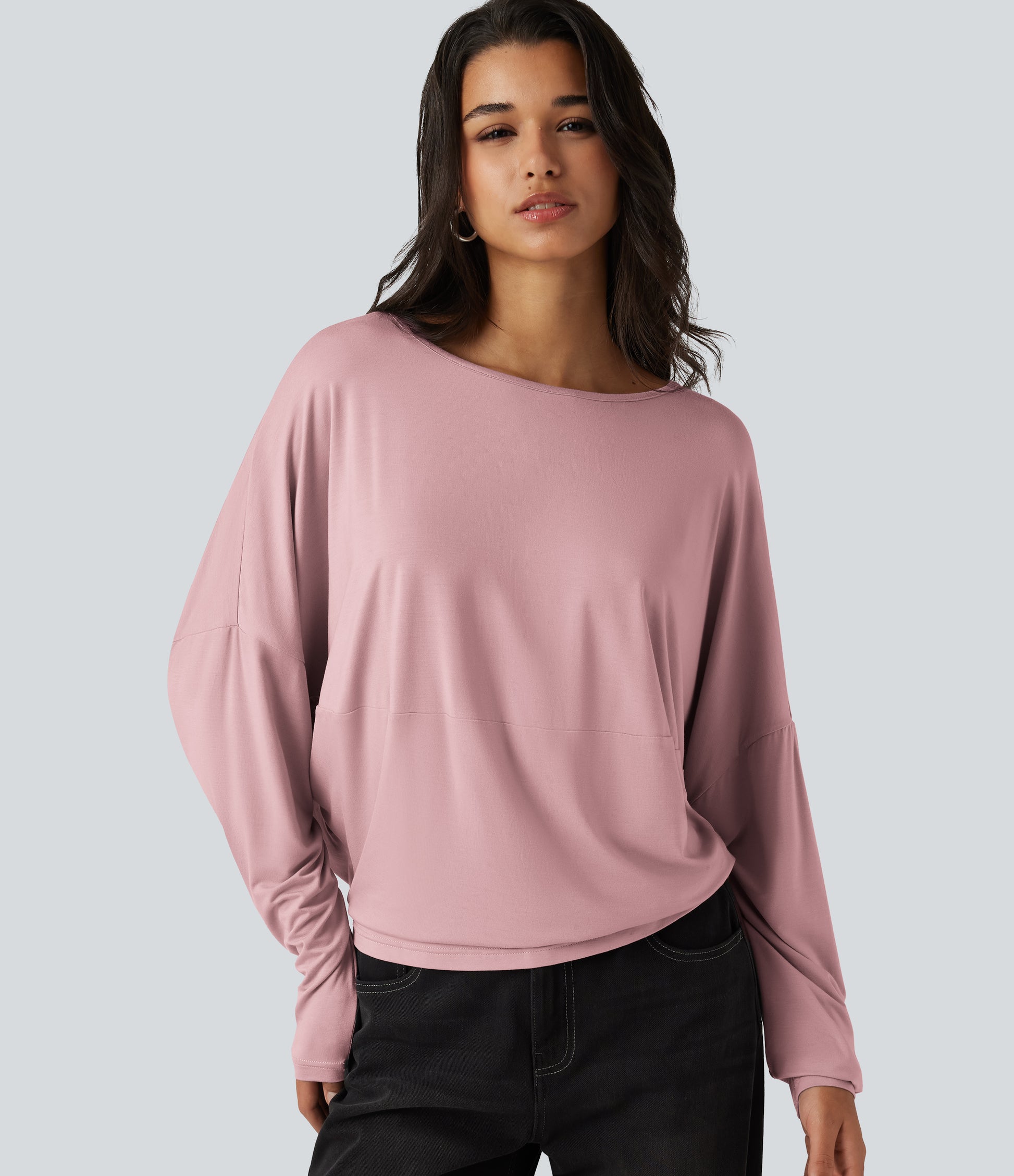 Round Neck Long Sleeve Relaxed Casual Top