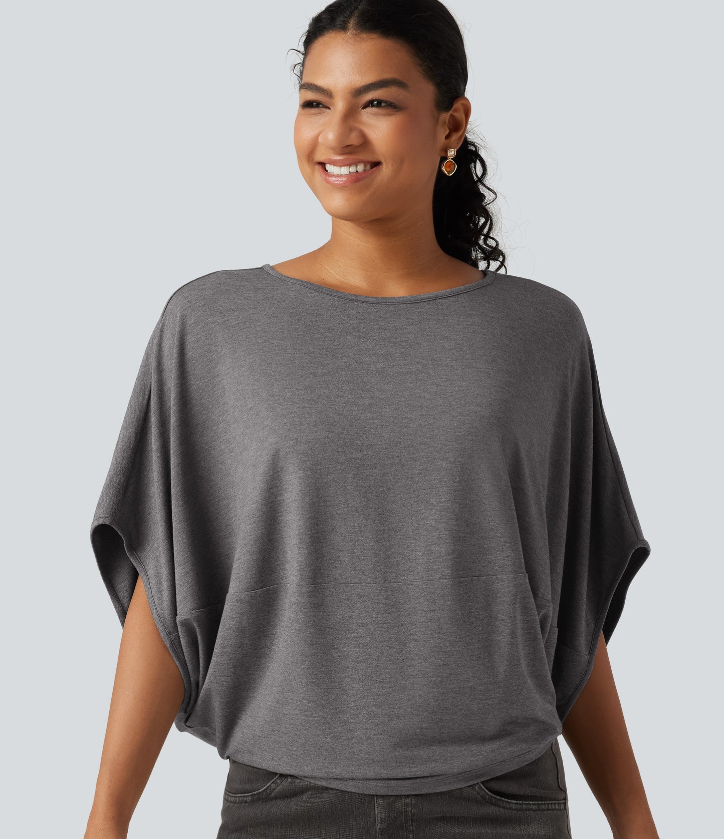 Round Neck Batwing Sleeve Relaxed Casual Top