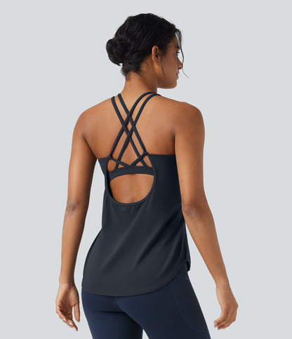 Halara UltraSculpt™ Round Neck Crisscross Back Running Tank Tops DD-F Cups
