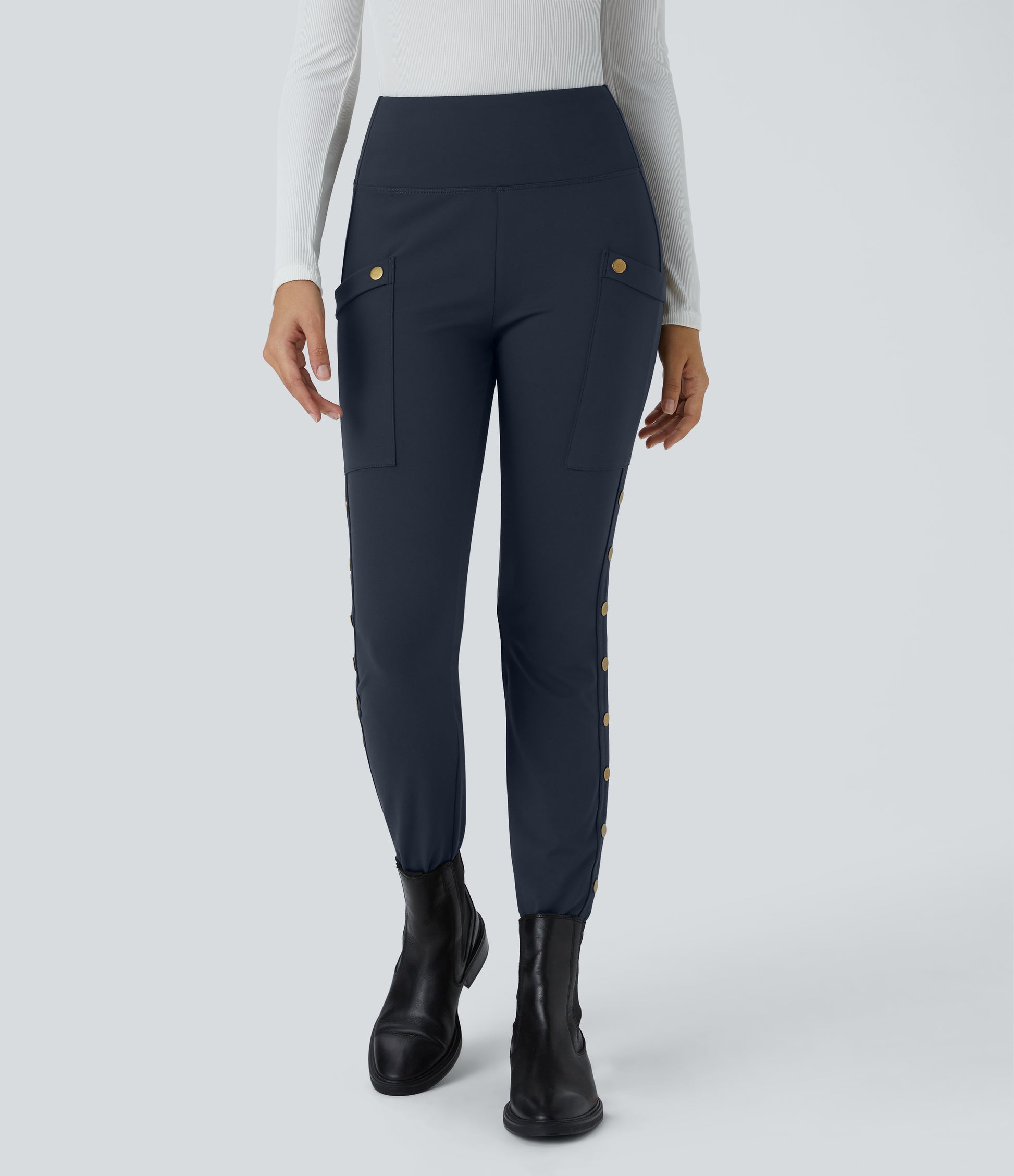 DayStretch High Waisted Decorative Pocket Skinny Ankle Length Casual Pants