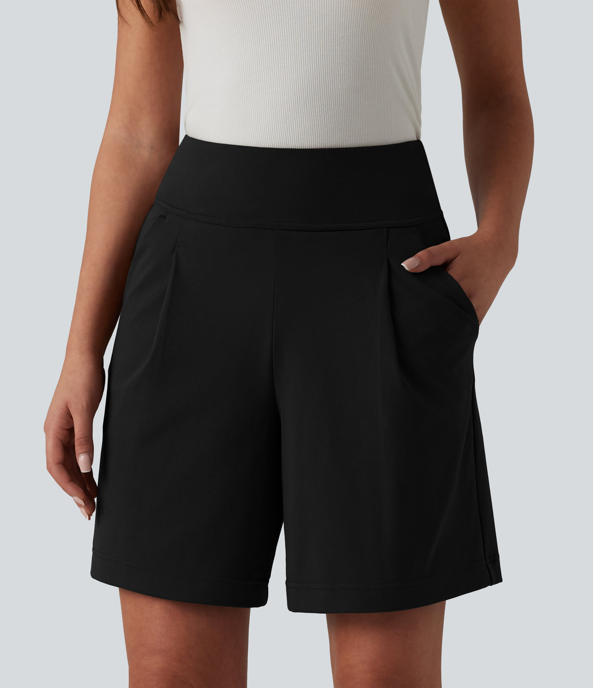 DayStretch High Waisted Work Baggy Bermuda Shorts 7'' with Pockets
