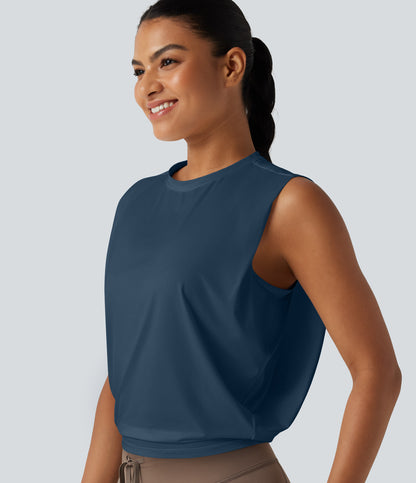 Round Neck Cool Touch Cropped Yoga Tank Top-UPF50+