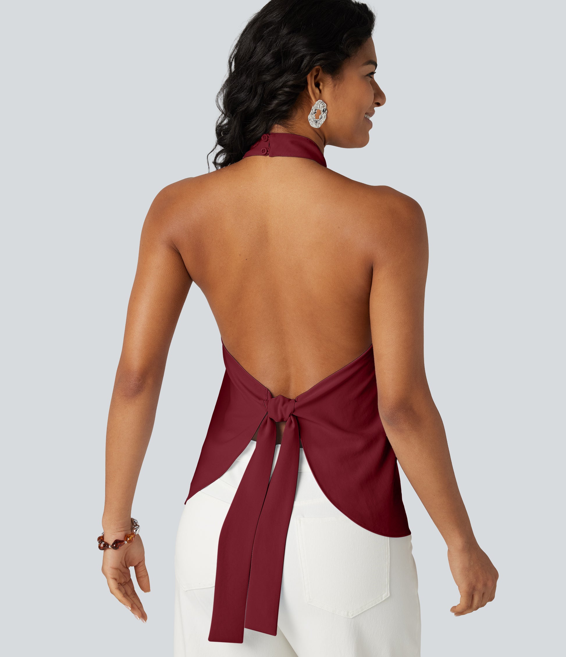 Backless Tie-back Casual Halter Top
