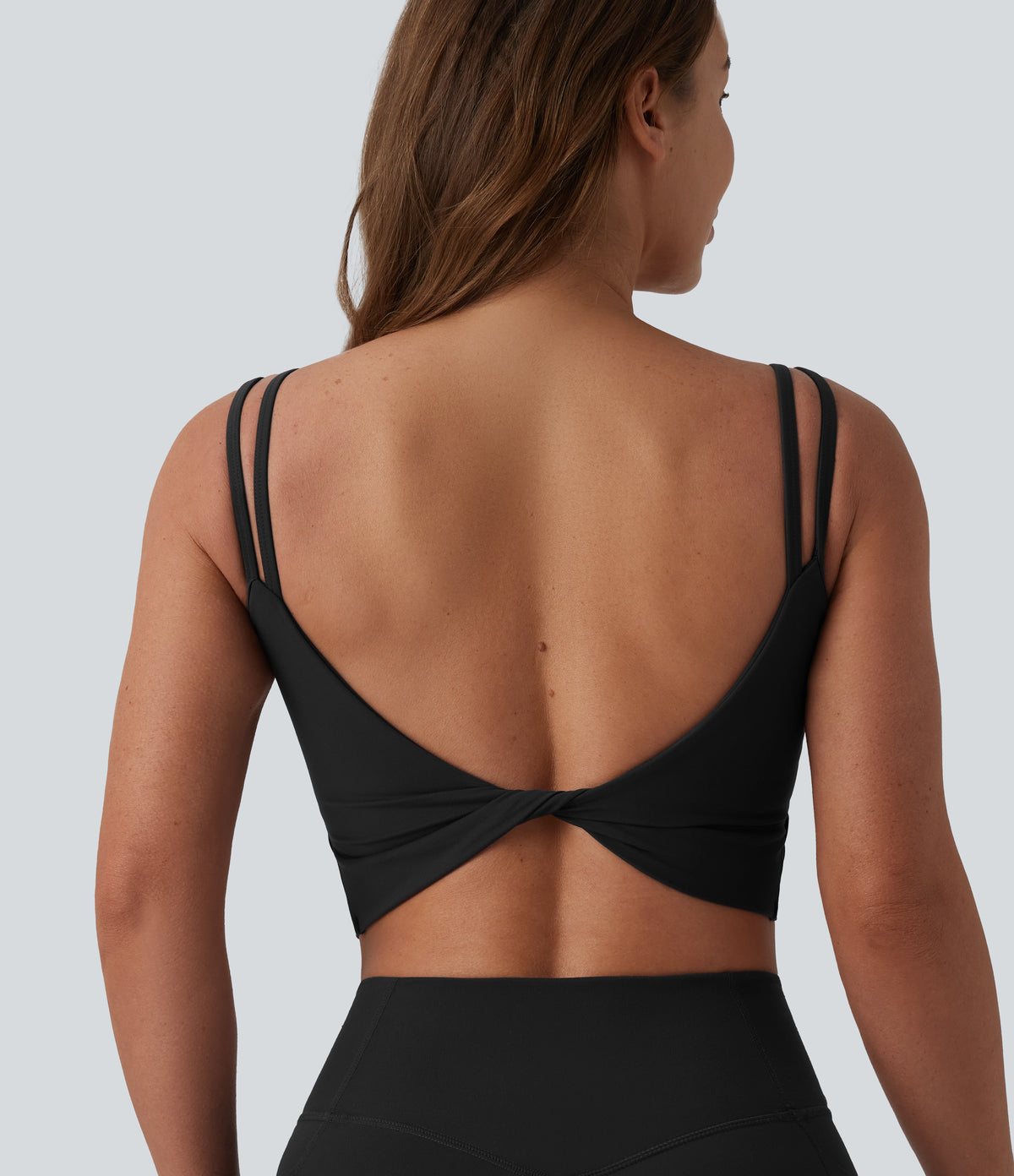 UltraSculpt™ Double Straps Twisted Backless Cropped Built-in Bra Yoga Tank Top DD-F Cups