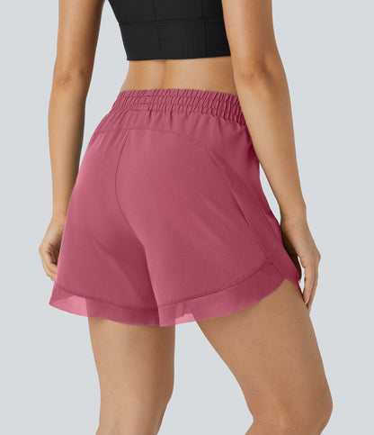 Mid Rise Drawstring Contrast Mesh 2-in-1 Flowy Running Shorts 5''