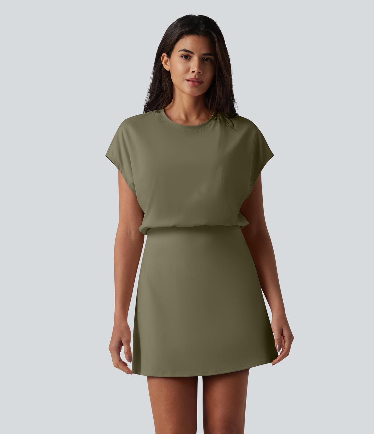 SoftlyZero™ Airy Round Neck Short Sleeve 2-in-1 InstantCool Mini Yoga Active Dress with Pockets-Easy Peezy Edition