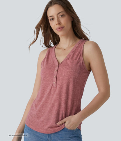 V Neck Sleeveless Decorative Casual Top