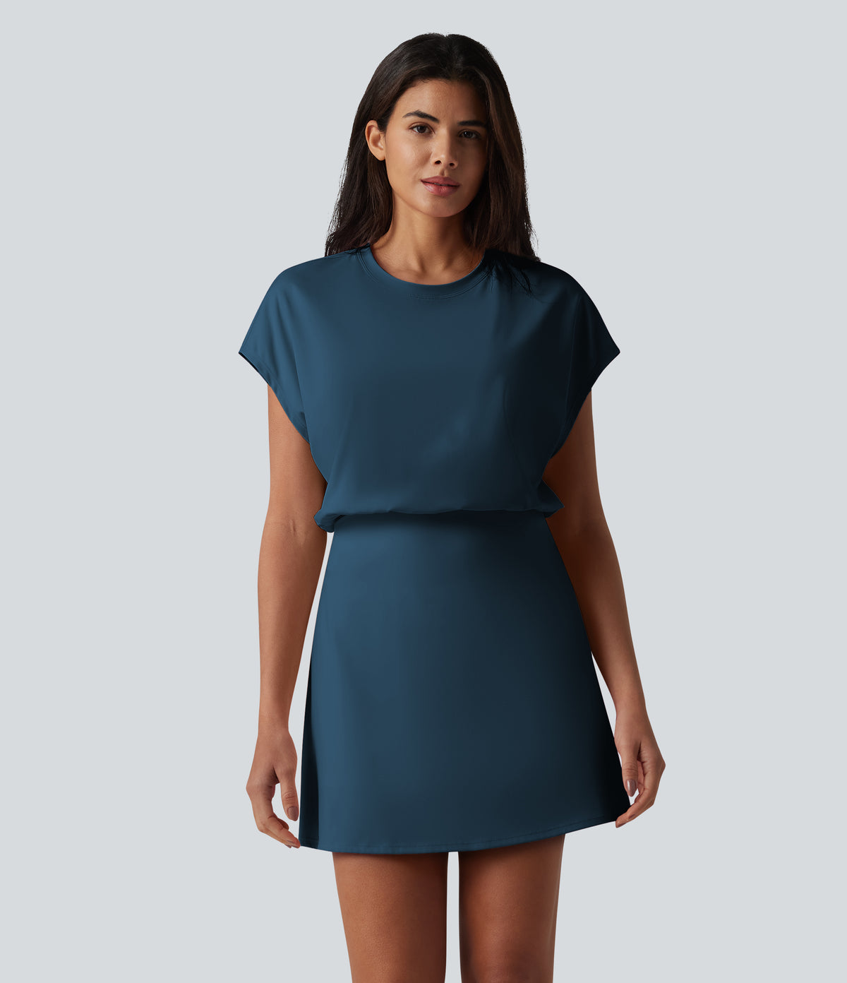 SoftlyZero™ Airy Round Neck Short Sleeve 2-in-1 InstantCool Mini Yoga Active Dress with Pockets-Easy Peezy Edition