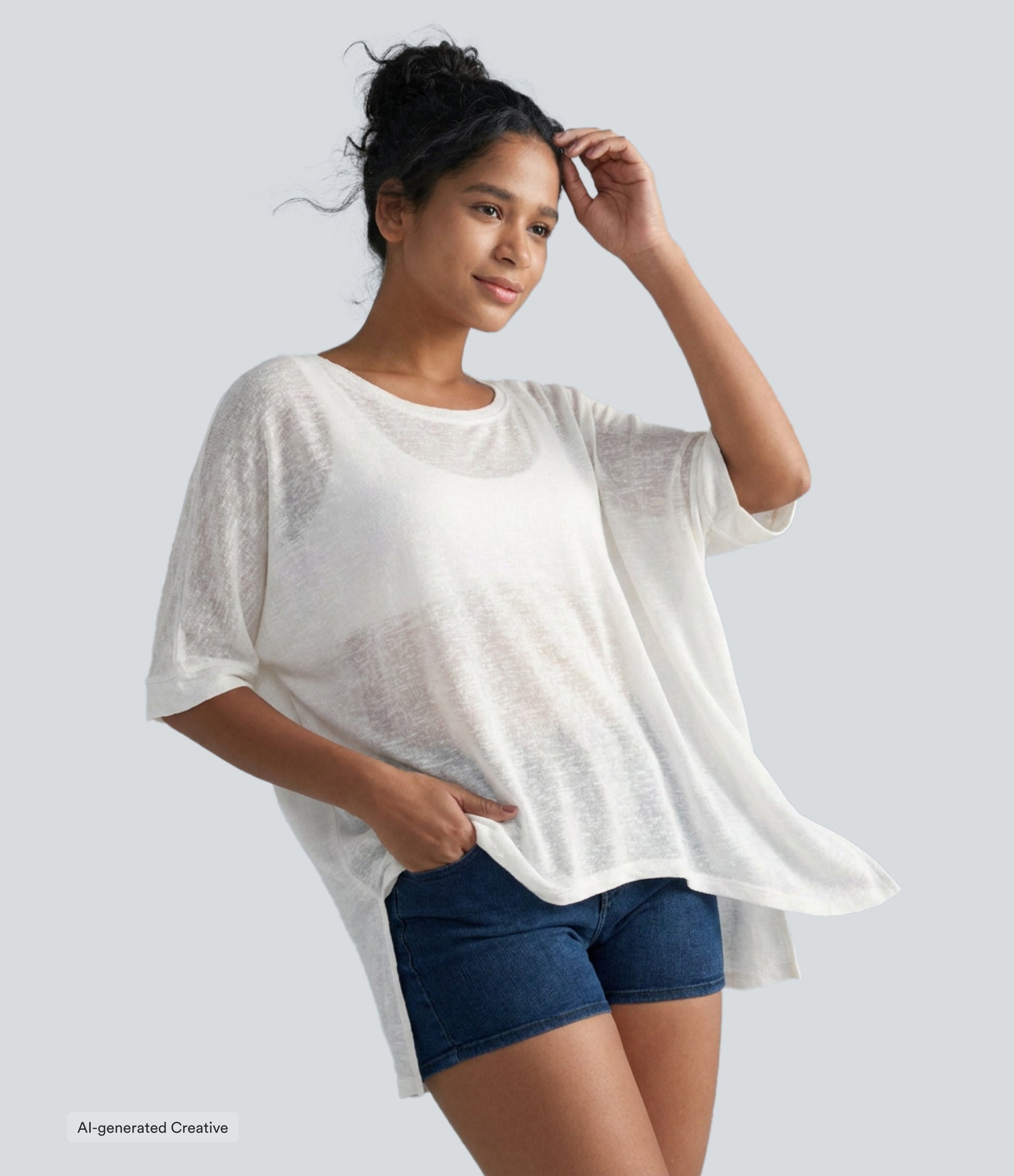 Asymmetric Hem Sheer Oversize Casual Top