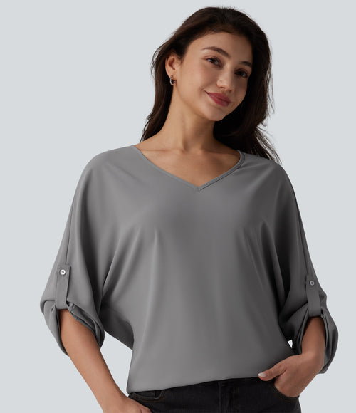 Wrinkle Recovery V Neck Long Sleeve Work Blouse