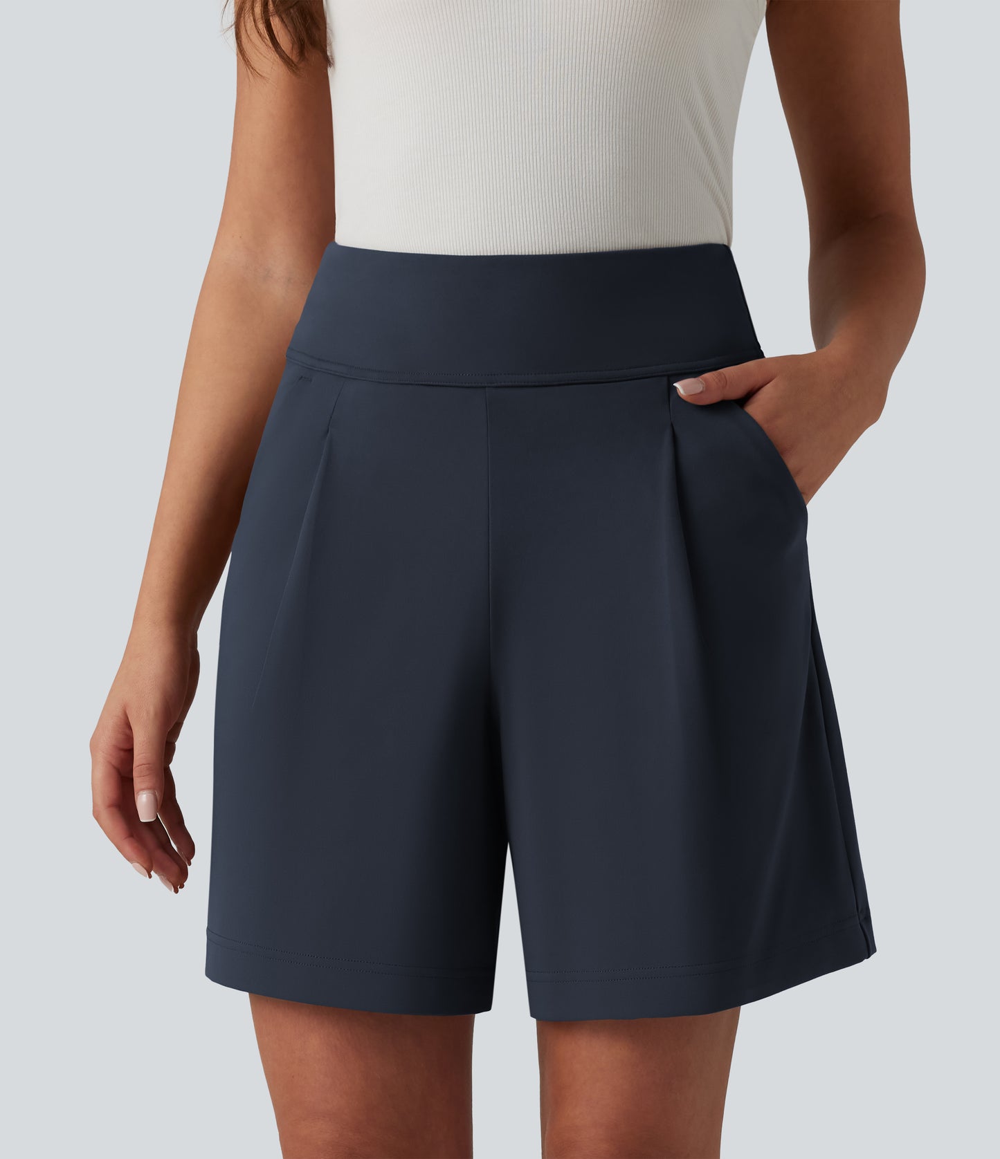 DayStretch High Waisted Work Baggy Bermuda Shorts 7'' with Pockets