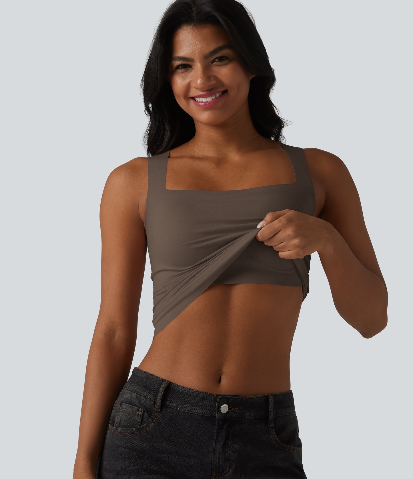 Square Neck Built-in Bra Casual Tank Top B-E Cups