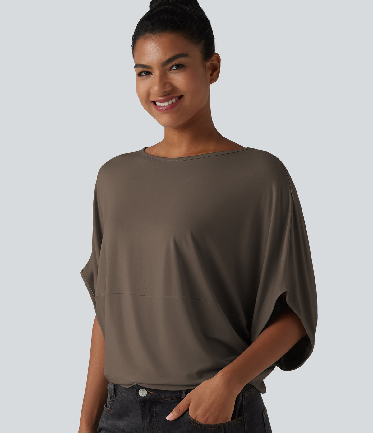 Round Neck Batwing Sleeve Relaxed Casual Top
