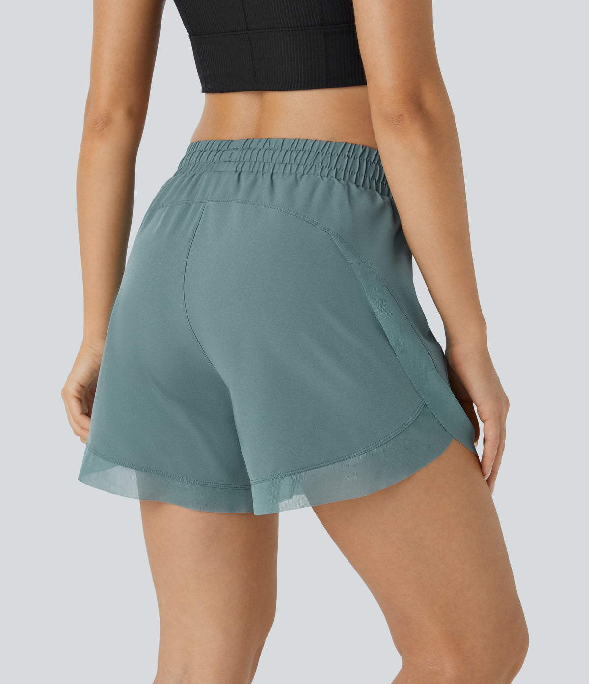 Mid Rise Drawstring Contrast Mesh 2-in-1 Flowy Running Shorts 5''