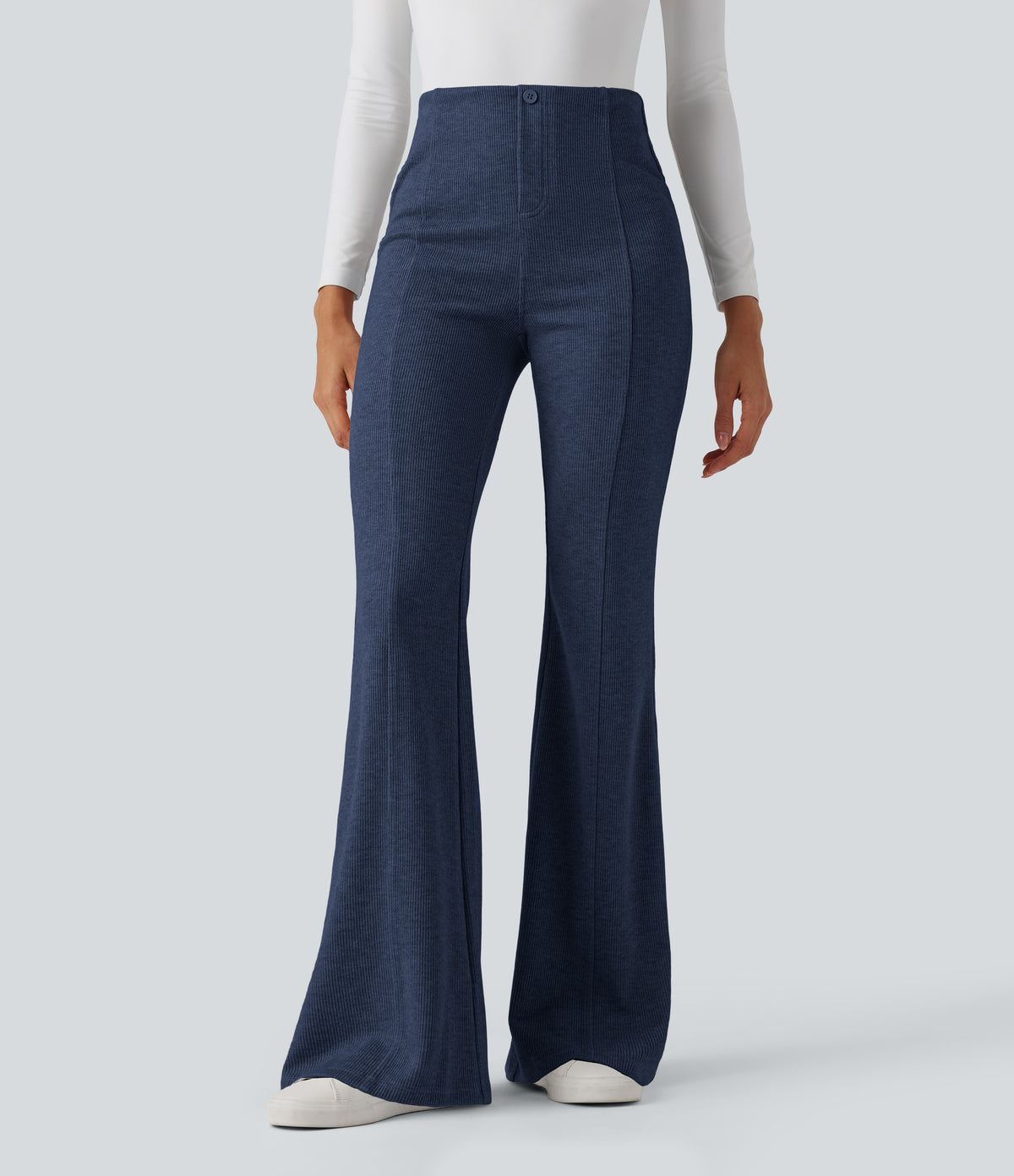 Ribbed High Waisted Tummy Control Casual Flare Pants