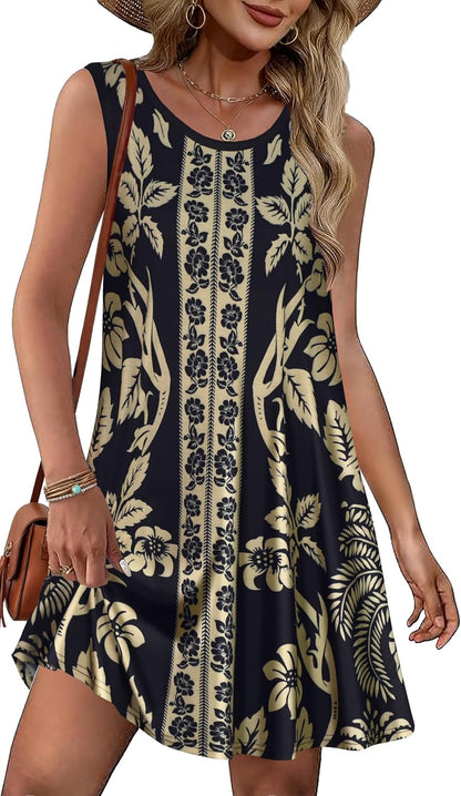 Summer Dresses for Women Beach Boho Sleeveless Vintage Floral Flowy Pocket Tshirt Tank Sundresses 2026
