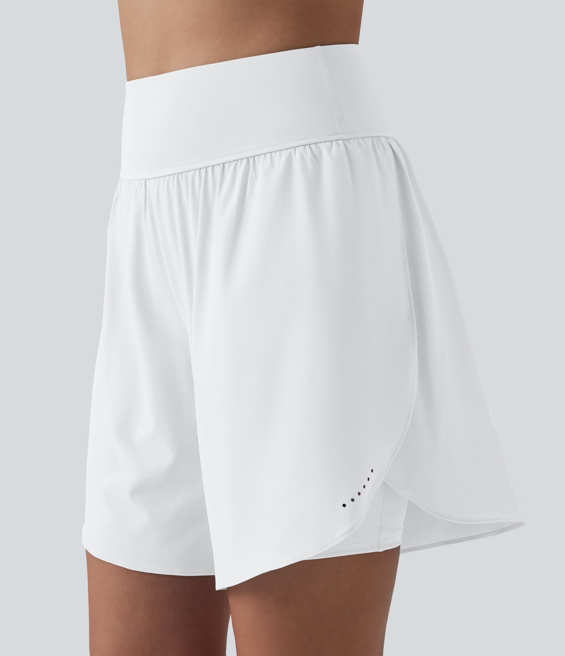 SoftlyZero™ QuickDry High Waisted Tummy Control Reflective Dots Crossover Hem 2-in-1 Running Shorts 7'' with Pockets