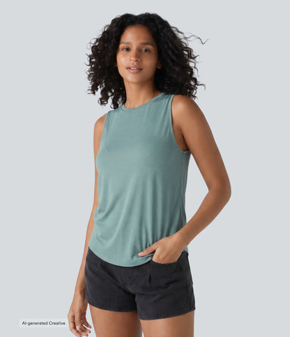 Ribbed Round Neck Basic Casual Tank Top