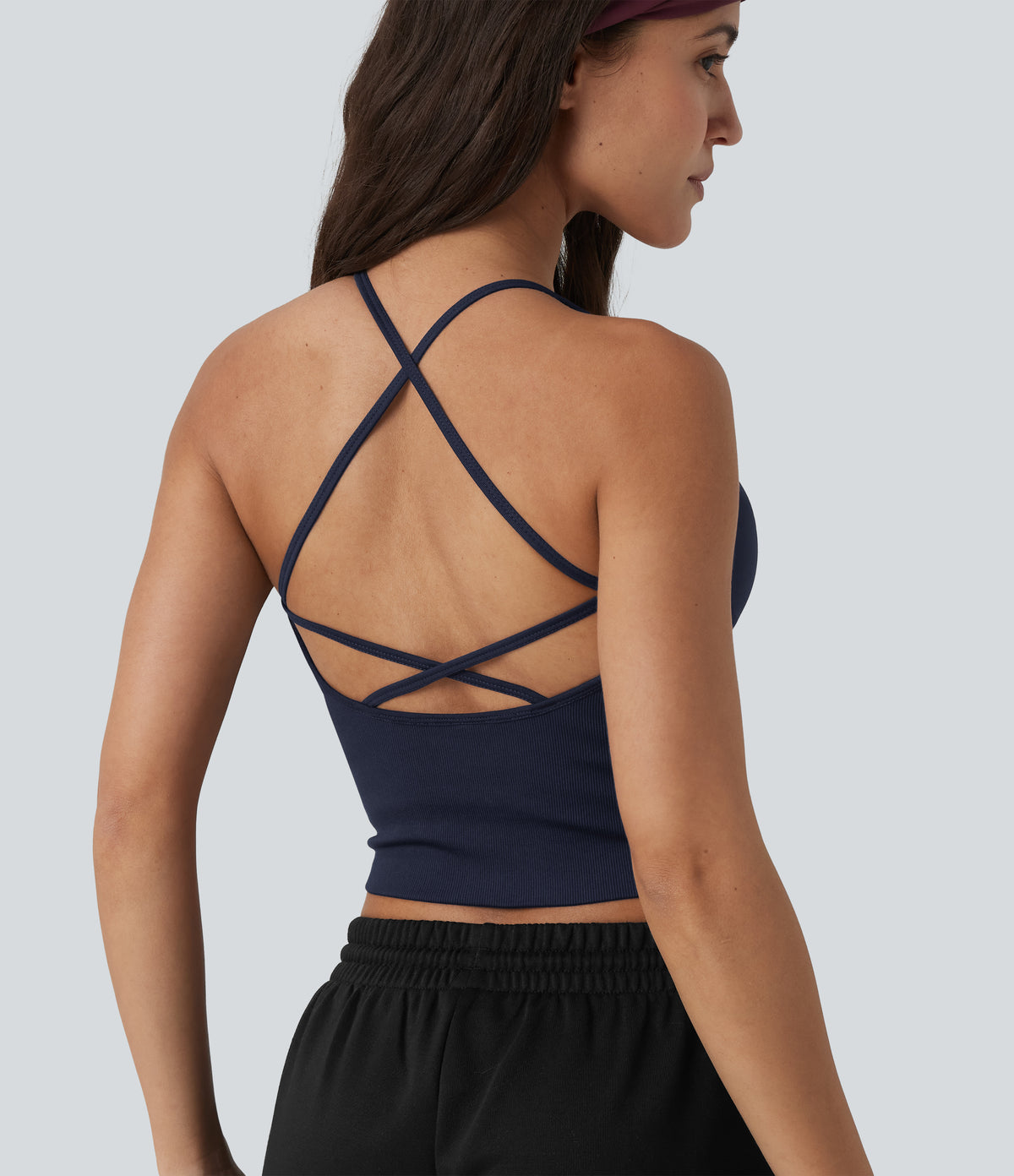 OneForm Seamless Flow Crisscross Backless Deep V-neck Cropped Built-in Bra Yoga Tank Top