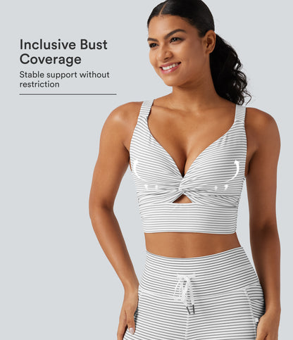 Low Support Non-Removable Pad Push-Up Stripe Yoga Sports Bra