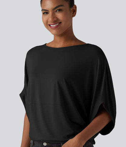 Round Neck Batwing Sleeve Relaxed Casual Top