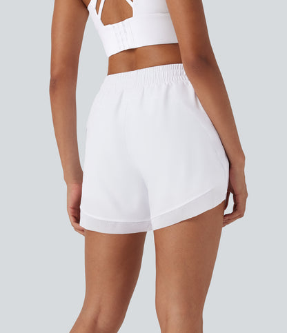 Mid Rise Drawstring Contrast Mesh 2-in-1 Flowy Running Shorts 5''