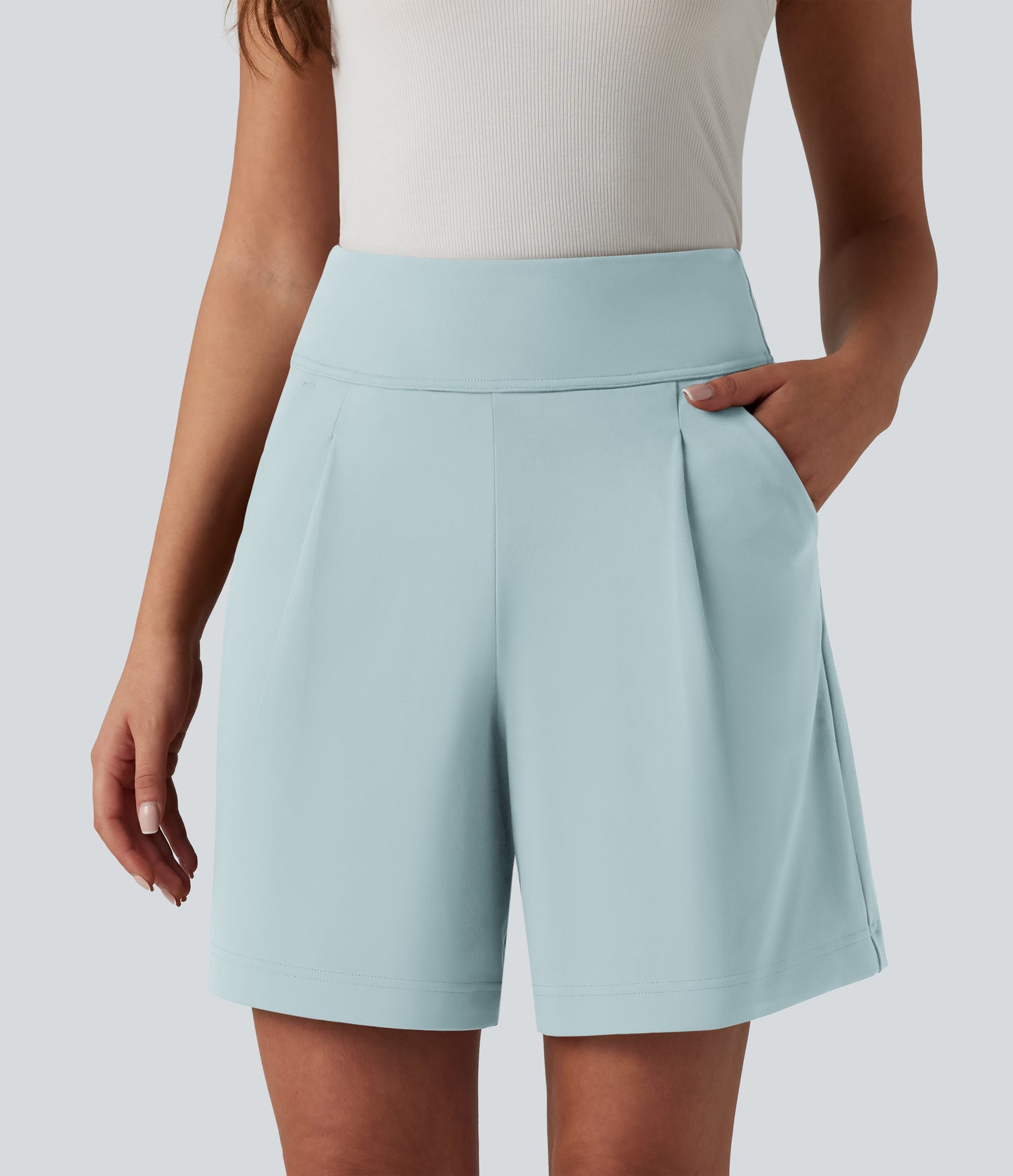 DayStretch High Waisted Work Baggy Bermuda Shorts 7'' with Pockets