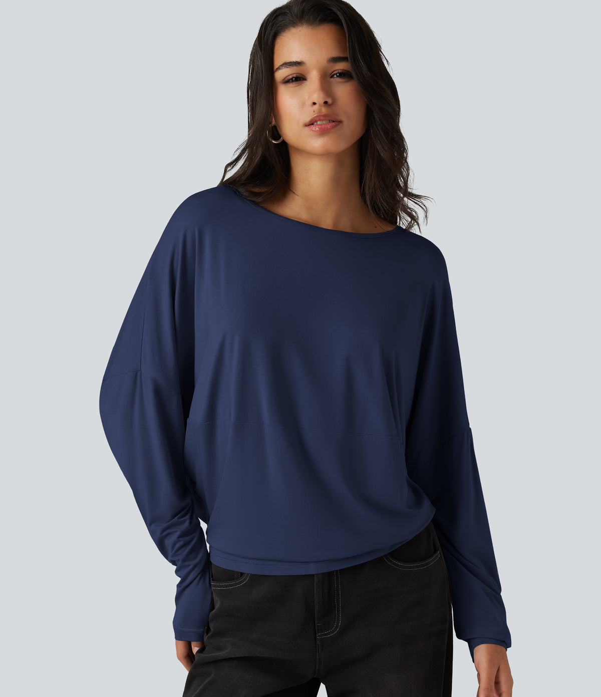 Round Neck Long Sleeve Relaxed Casual Top