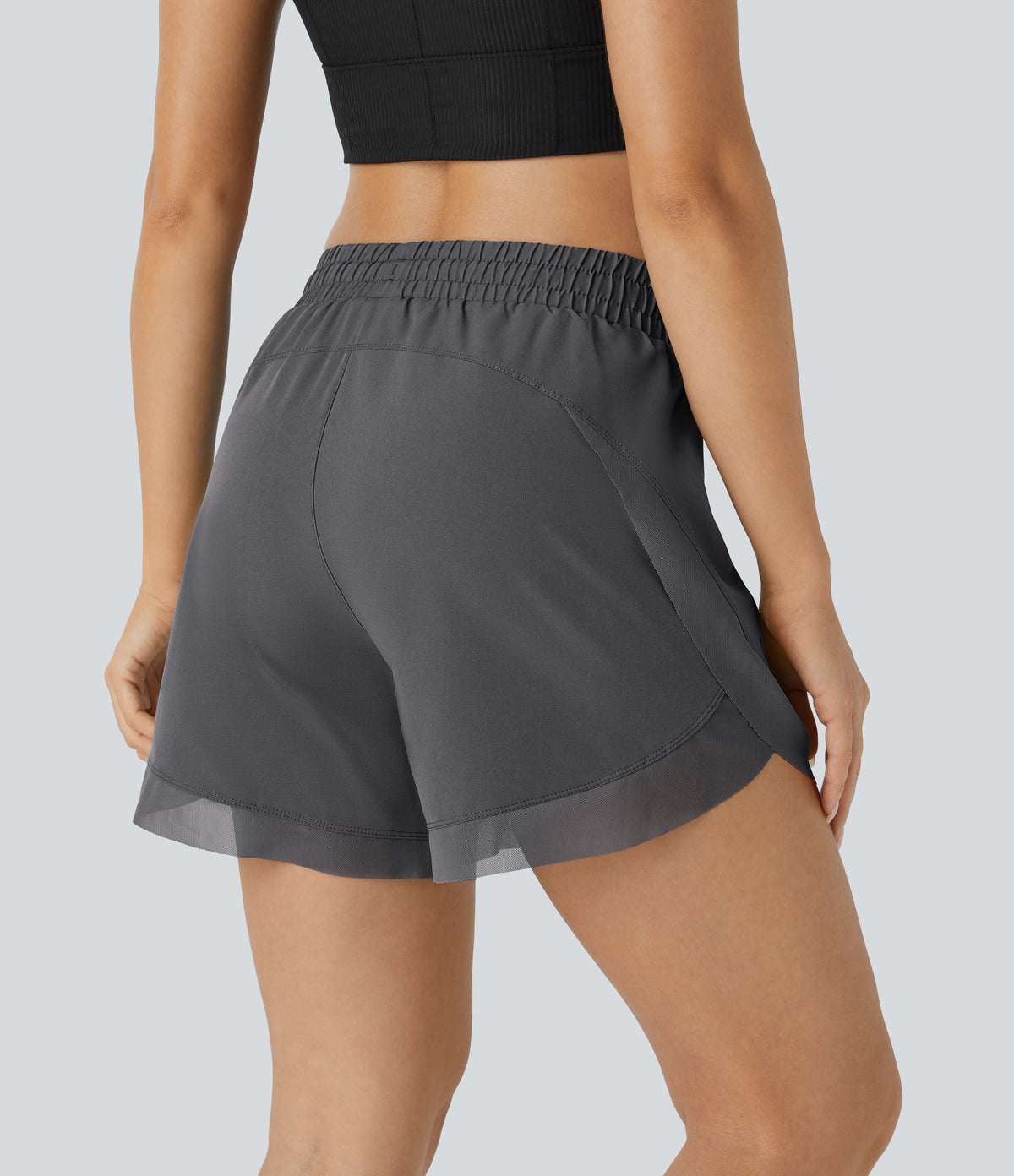 Mid Rise Drawstring Contrast Mesh 2-in-1 Flowy Running Shorts 5''