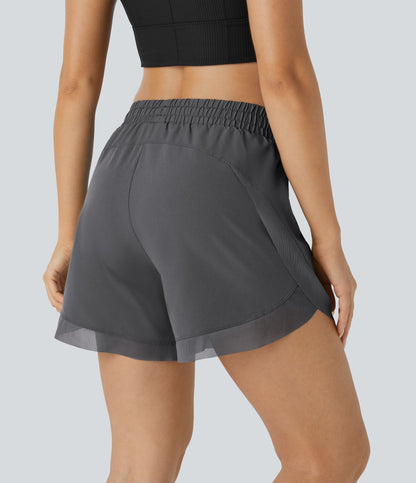 Mid Rise Drawstring Contrast Mesh 2-in-1 Flowy Running Shorts 5''