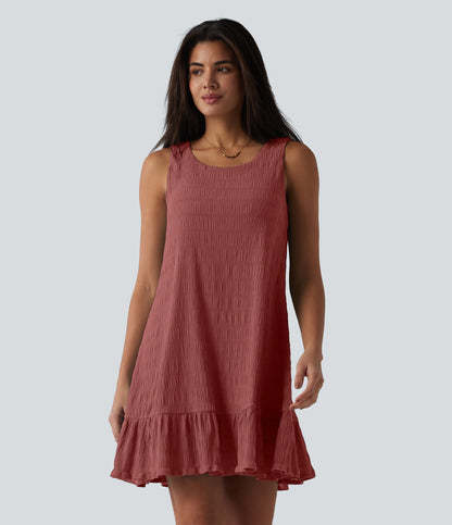 Round Neck Built-in Bra Sleeveless Ruffle Hem Mini Casual Dress
