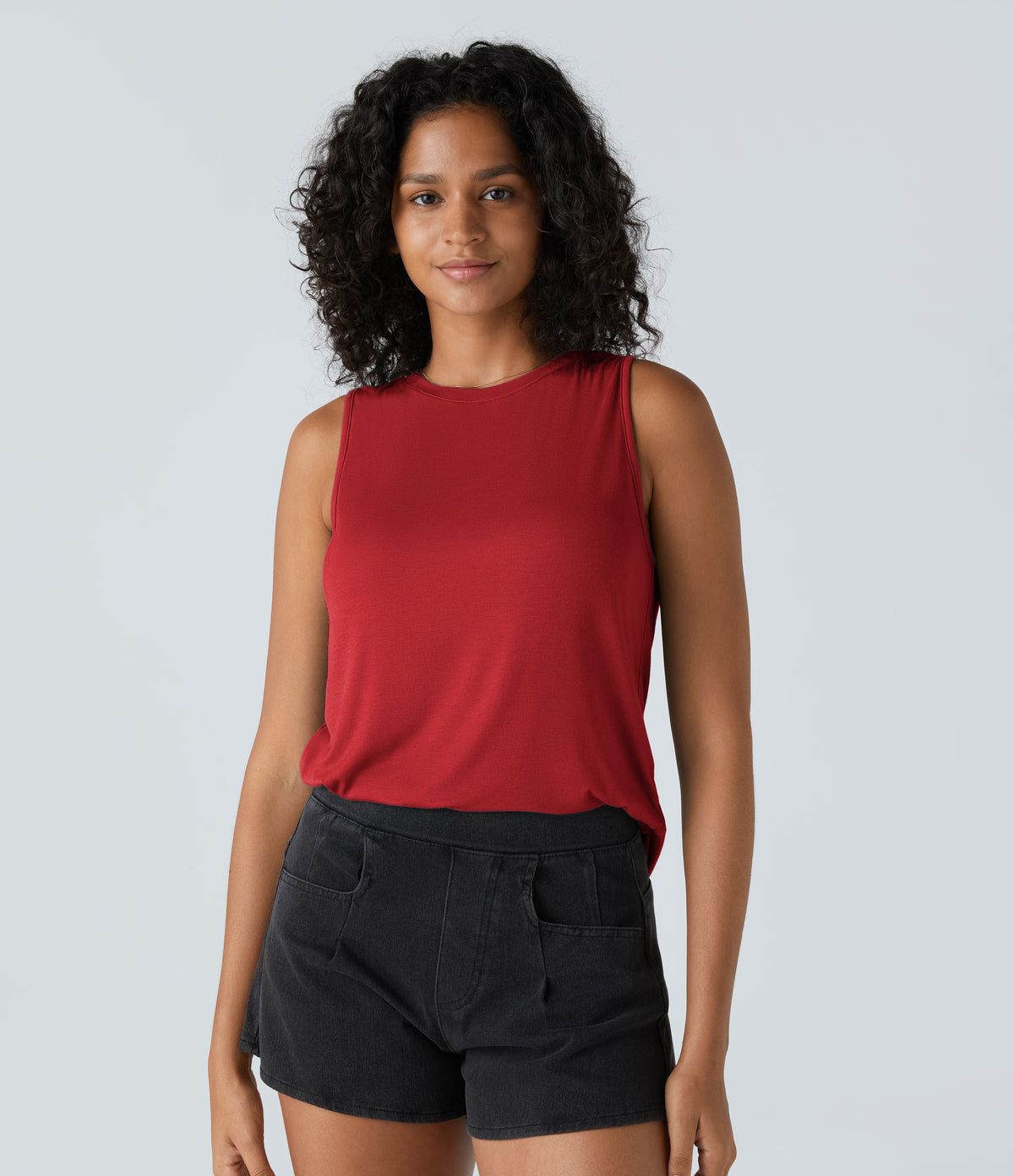 Ribbed Round Neck Basic Casual Tank Top