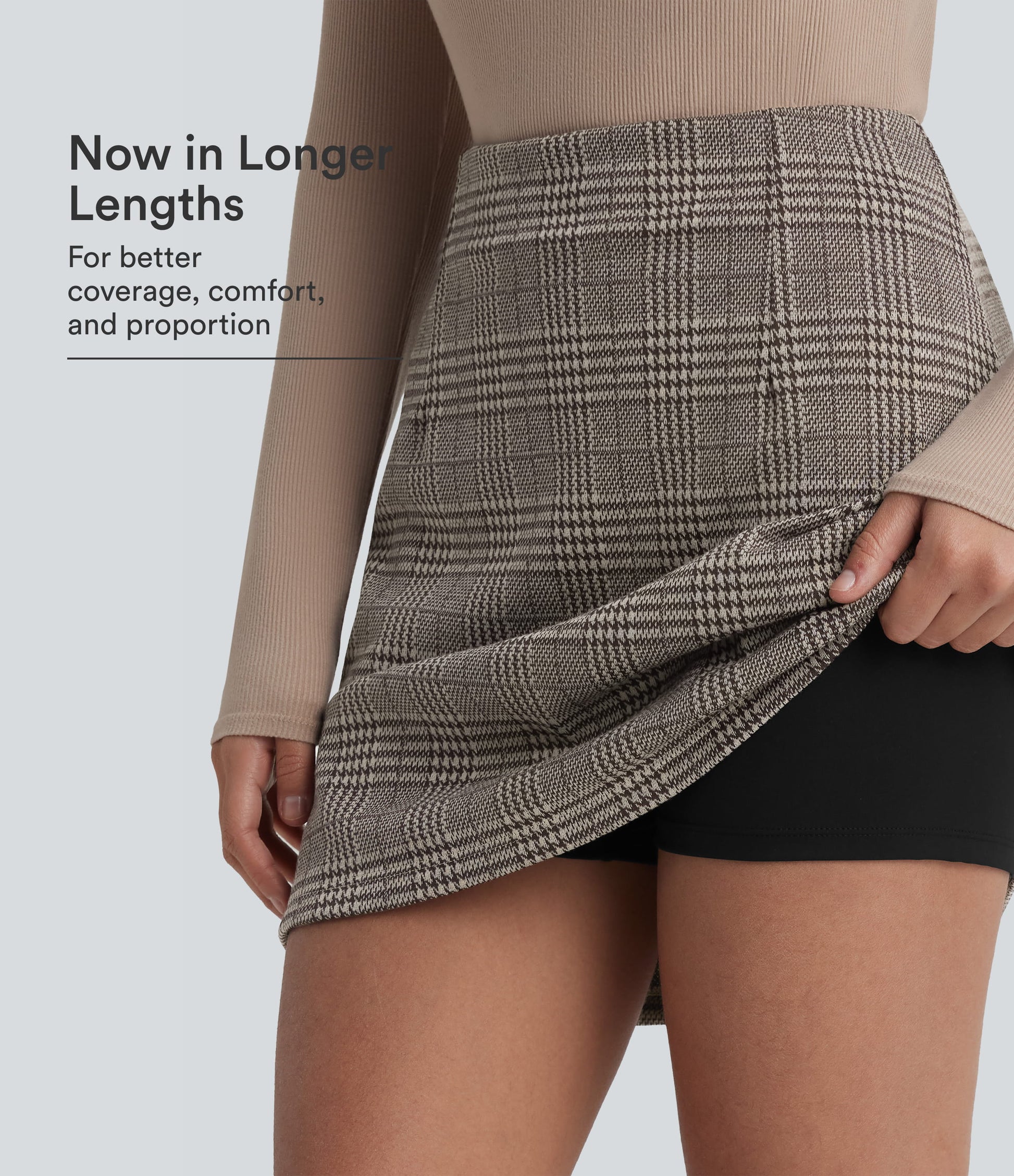 High Waisted 2-in-1 Houndstooth Plaid Mini Work Skirt-Longer Length