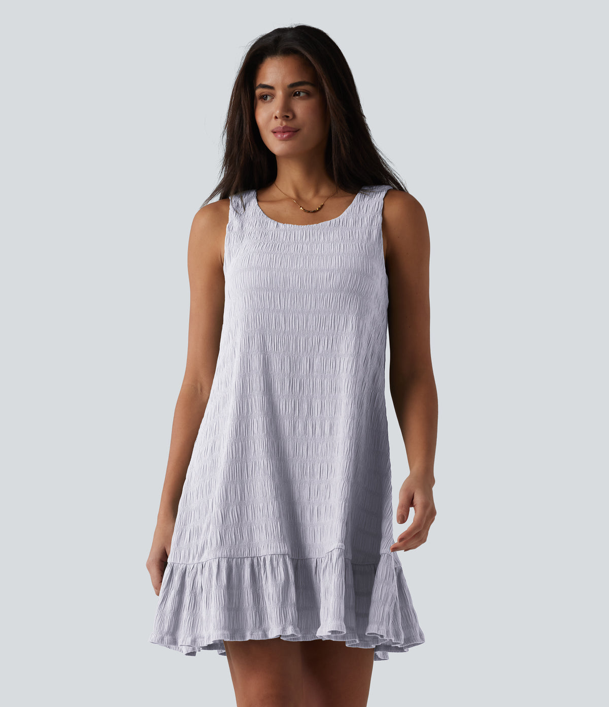 Round Neck Built-in Bra Sleeveless Ruffle Hem Mini Casual Dress