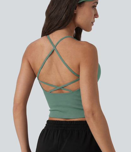 OneForm Seamless Flow Crisscross Backless Deep V-neck Cropped Built-in Bra Yoga Tank Top