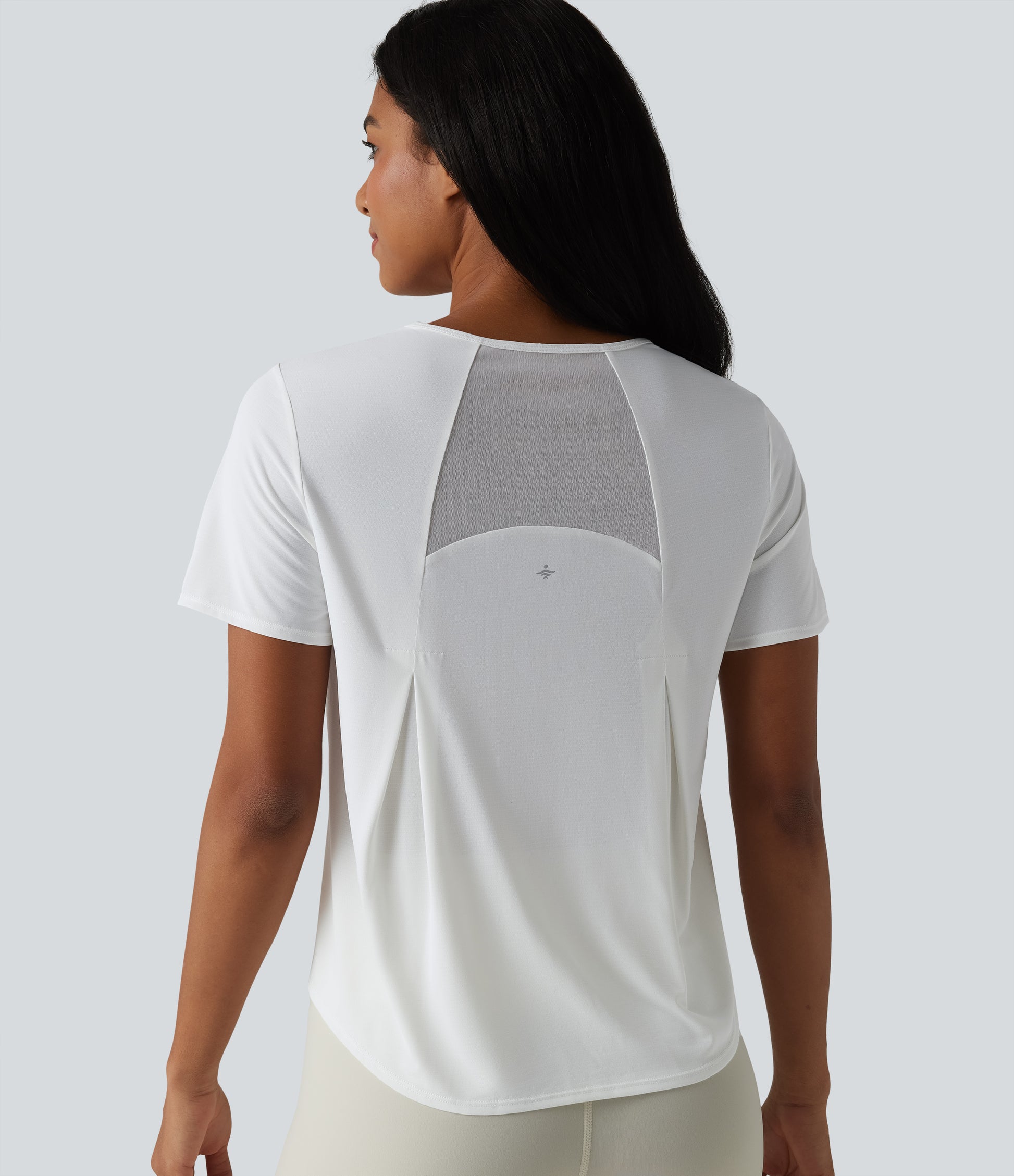 Round Neck Short Sleeve Contrast Mesh Curved Hem Running Sports Top