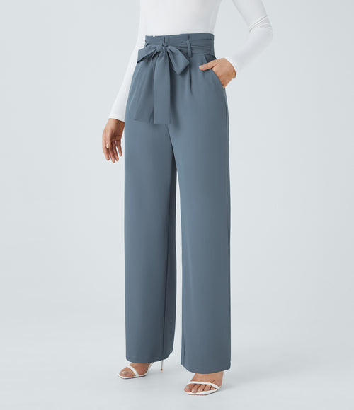 Flex™ Paper Bag High Waisted Belted Pocket Wide Leg Work Pants