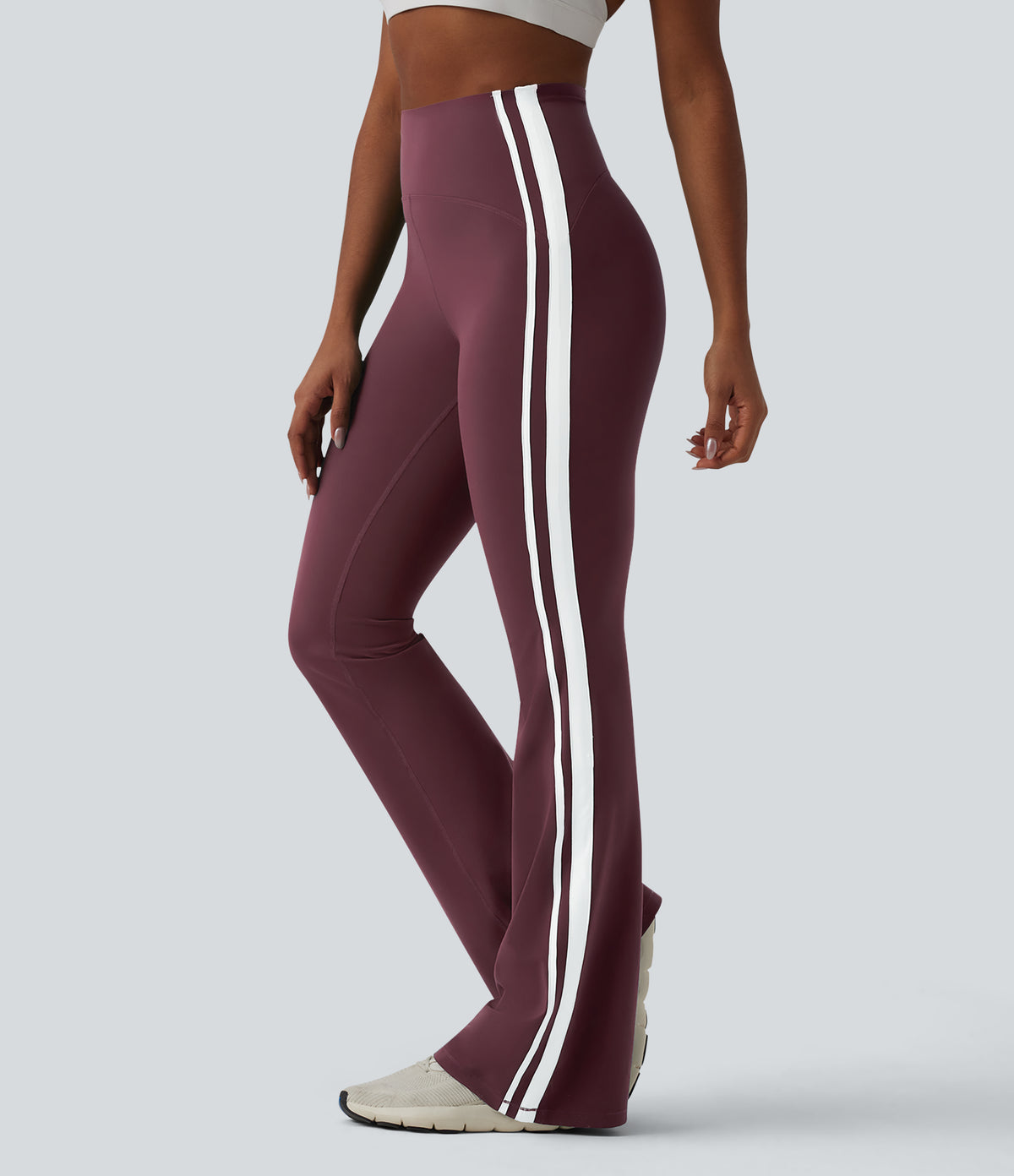 UltraSculpt™ High-waisted Tummy Control Side Stripe Yoga 7/8 Flare Leggings
