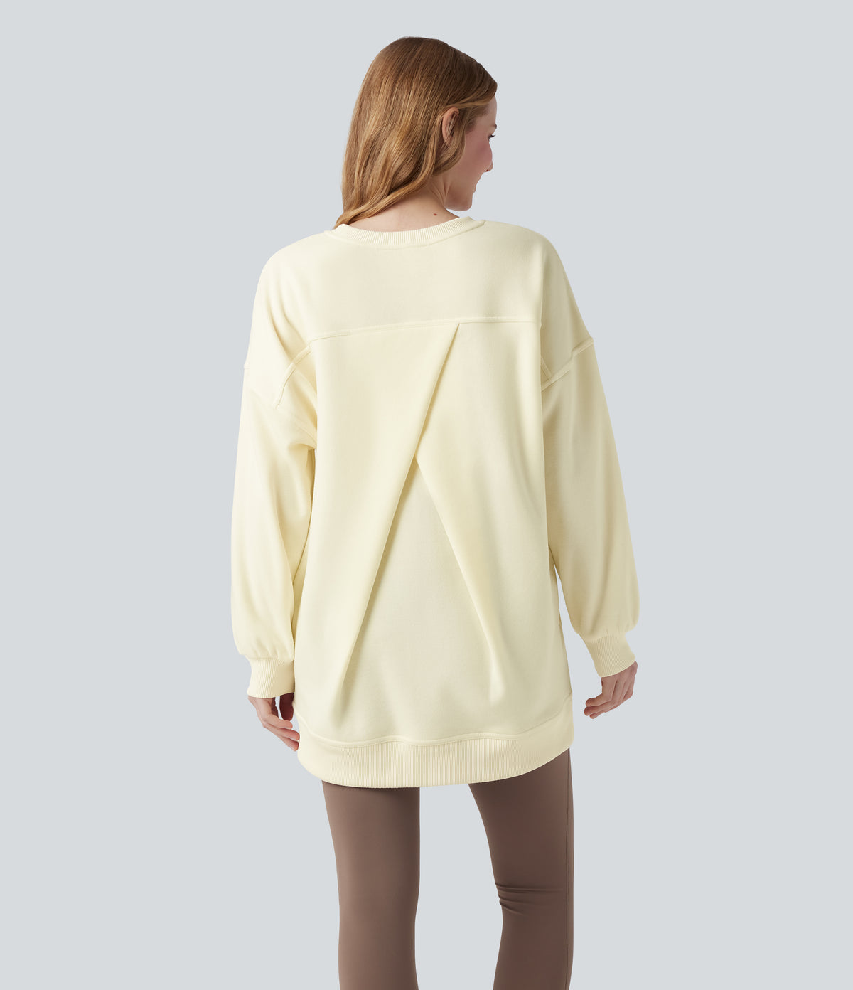 Round Neck Long Sleeve Pocket Oversize Fleece Casual Sweatshirt