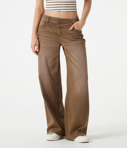 Flex™ Asymmetric Low Rise Wide Leg Colorful Washed Casual Jeans with Pockets