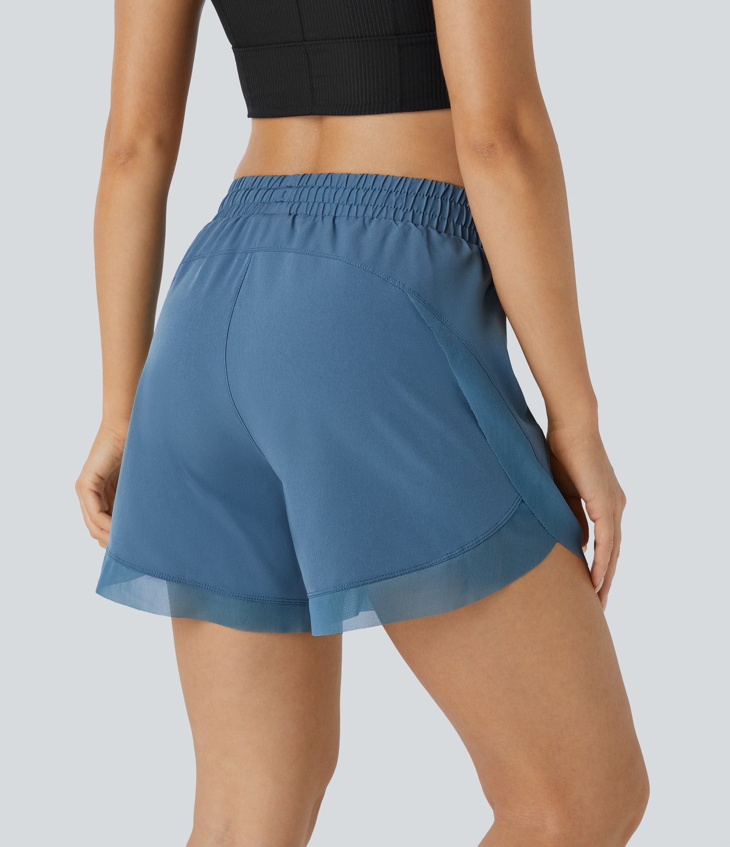 Mid Rise Drawstring Contrast Mesh 2-in-1 Flowy Running Shorts 5''