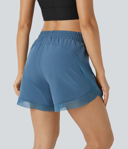 Mid Rise Drawstring Contrast Mesh 2-in-1 Flowy Running Shorts 5''