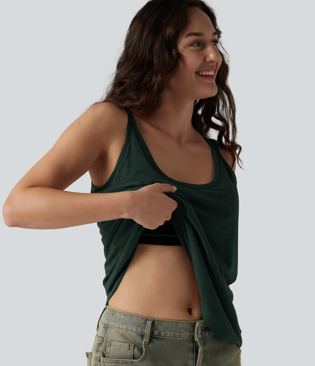 U-Neck Built-in Bra Loose Fit Casual Tank Top