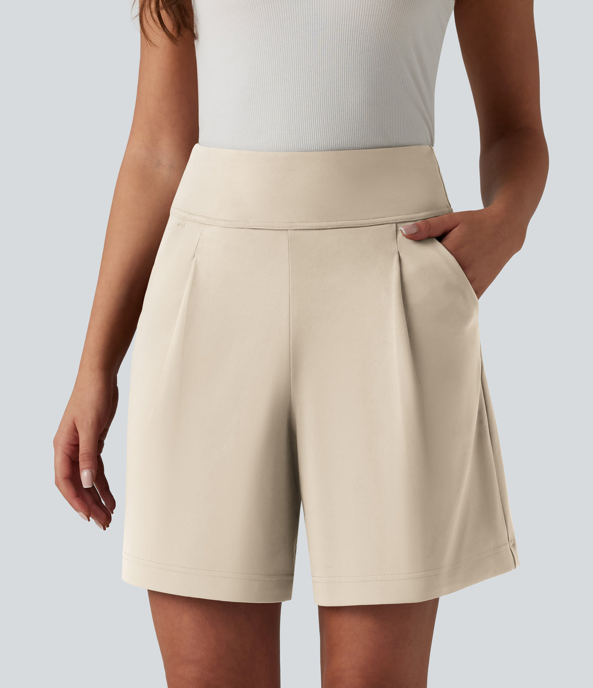 DayStretch High Waisted Work Baggy Bermuda Shorts 7'' with Pockets