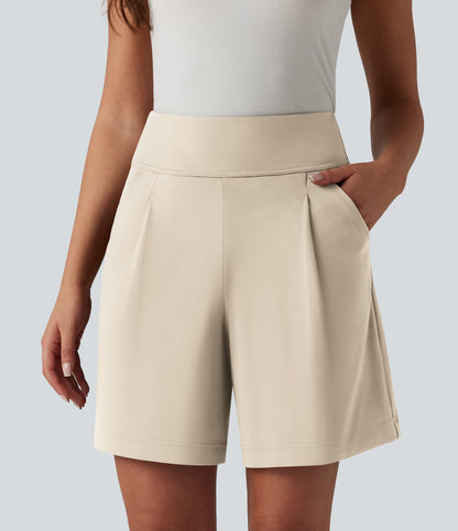 DayStretch High Waisted Work Baggy Bermuda Shorts 7'' with Pockets