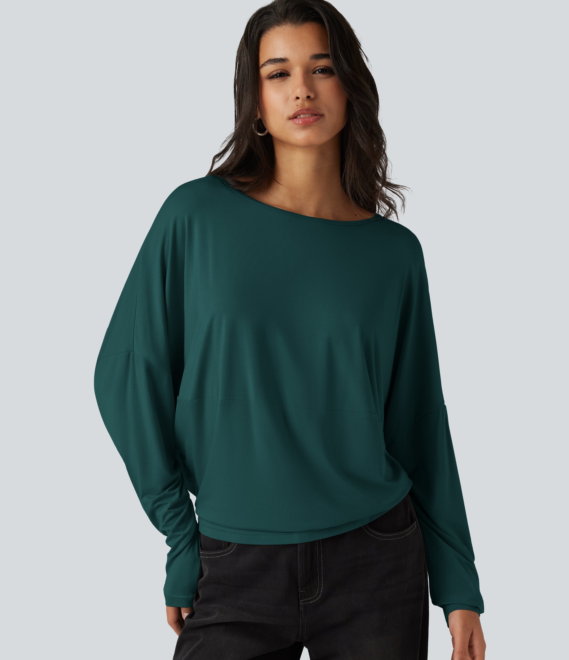 Round Neck Long Sleeve Relaxed Casual Top